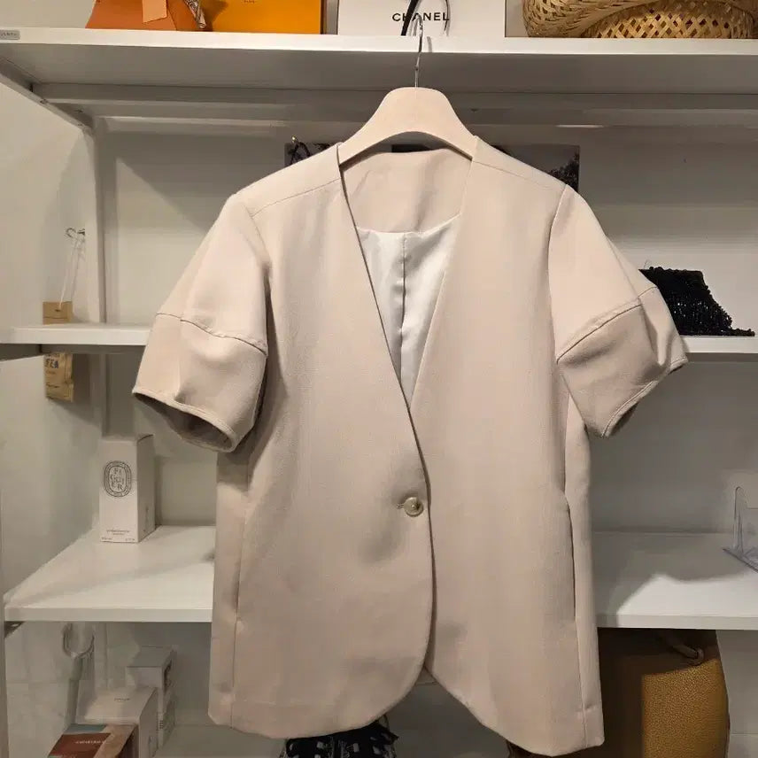 [BUNJANG] Puff Sleeve Short Jacket Beige / 퍼프 반팔 베이지 자켓