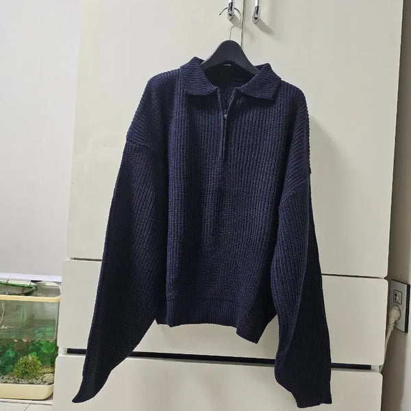 [BUNJANG] Navy Half-Zip Knit Sweater / (새상품)네이비 반집업 니트