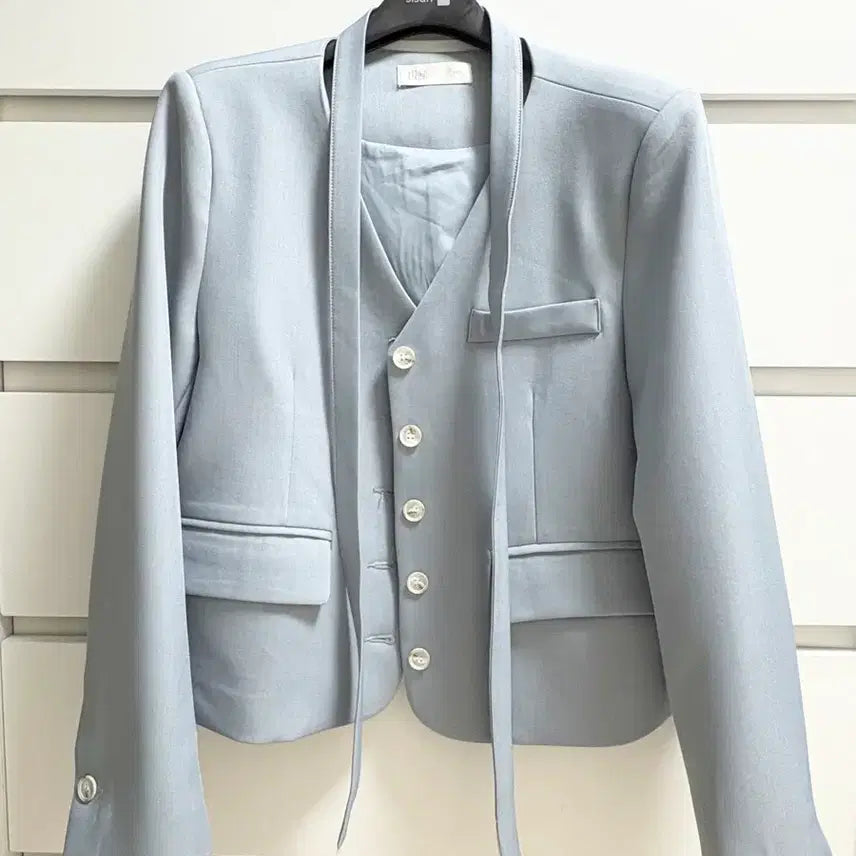 [BUNJANG] V-Neck Collarless Tie Jacket / 브이넥 노카라 타이 자켓