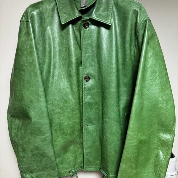 [BUNJANG] Unhavoided Green Leather Jacket (L) / 언어펙티드 그린 레더 L사이즈