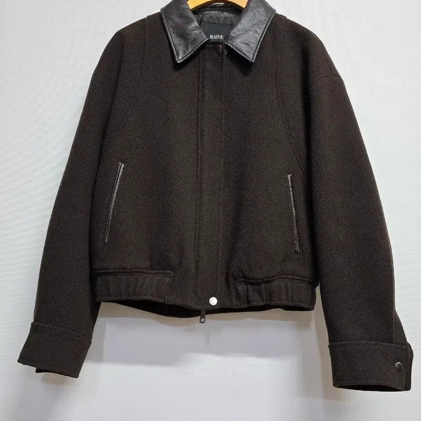 [BUNJANG] RAIVE Leather Collar Wool Jacket Brown / RAIVE 레더 카라 울 자켓 브라운