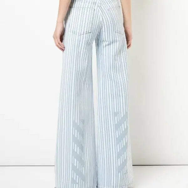 [BUNJANG] Off-White Striped Diagonal Semi-Bootcut Flare Denim Pants / [오프화이트] 스트라이프 다이애그널 세미부츠컷 플레어 데님 팬츠 | A00957