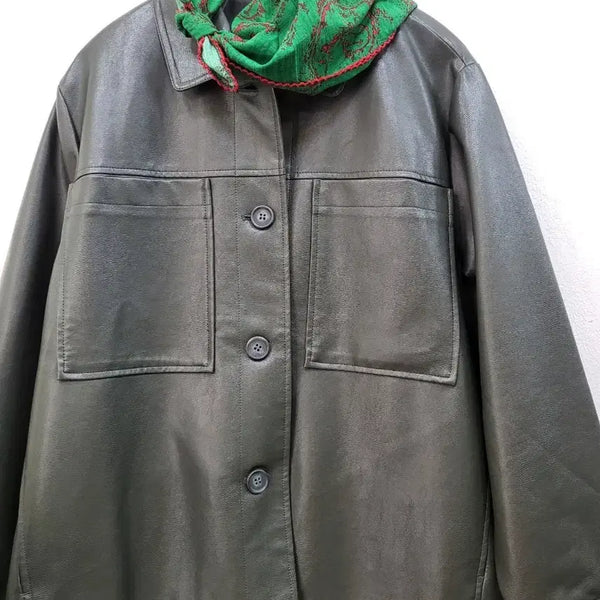 [BUNJANG] Faux Leather Jacket Green / 페이크 레더 자켓 그린