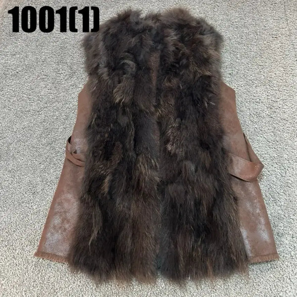 [BUNJANG] Brown Fur Vest Jacket Mix / 퍼 베스트 브라운 자켓