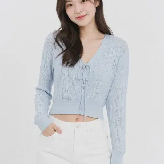 [BUNJANG] F/mode Light Blue Cotton Cardigan / 여F/모도 라이트 블루 코튼 가디건