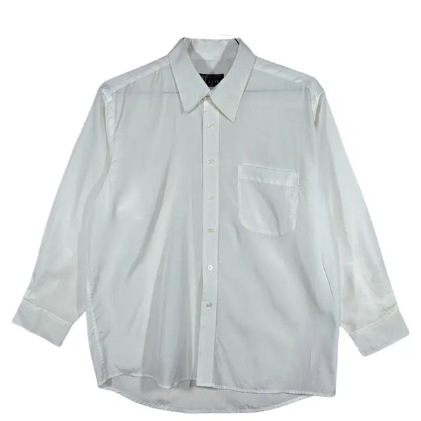 [BUNJANG] Basic White Oversized Long-Sleeve Shirt / 화이트 오버핏 베이직 긴팔 셔츠 카라 포켓 루즈핏 블라우스 [XXL] 폴리에스터 혼방