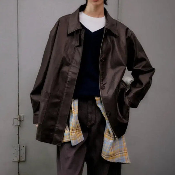 [BUNJANG] Brown Leather Jacket / 브라운 레더 자켓