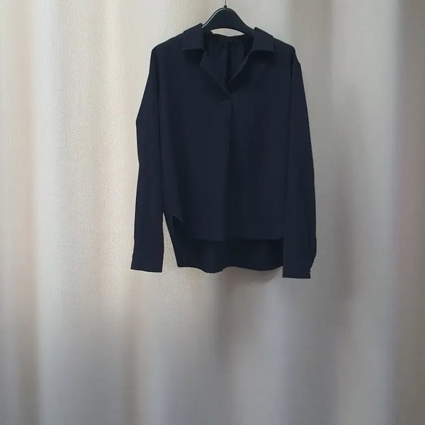 [BUNJANG] ZOOC Open Collar Long Sleeve Blouse / ZOOC 쥬크 오픈카라 긴팔 블라우스