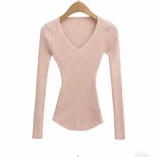 [BUNJANG] Pink V-Neck Ribbed Knit / 핑크 브이넥 골지 니트(시착1회)