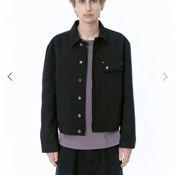 [BUNJANG] ETCE BASE Crop Double Flap Trucker Jacket (Black) / ETCE (BASE) CROP DOUBLE FLAP TRUCKER (BLACK) L사이즈