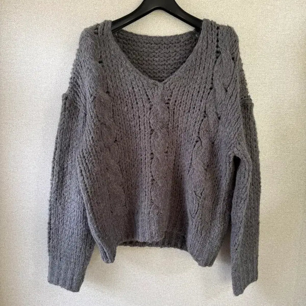 [BUNJANG] Chunky Knit Sweater Charcoal / 꽈배기 니트 차콜