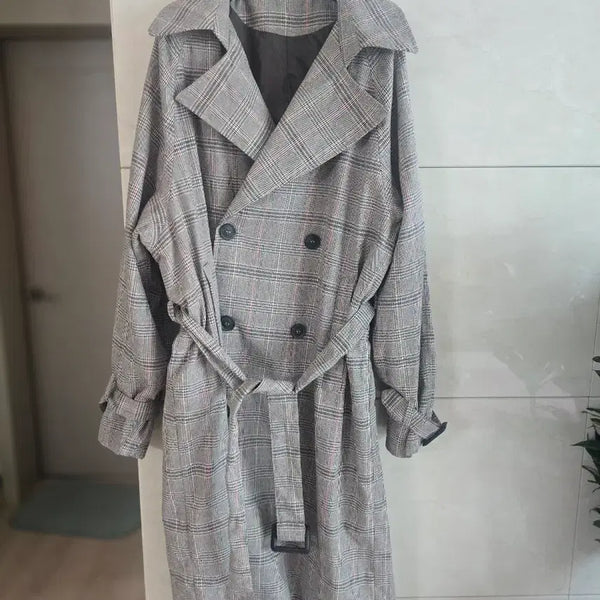 [BUNJANG] Check Pattern Long Trench Coat (Size 77-88) / (새옷) 체크 패턴 롱 트렌치 코트 77~88