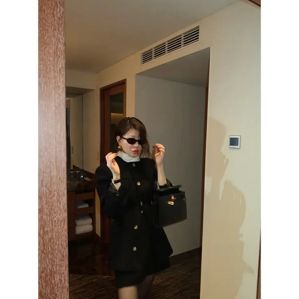 [BUNJANG] Freckle Lapel-less Alpaca Jacket (Black) / 프레클 노카라 알파카 자켓 (블랙)