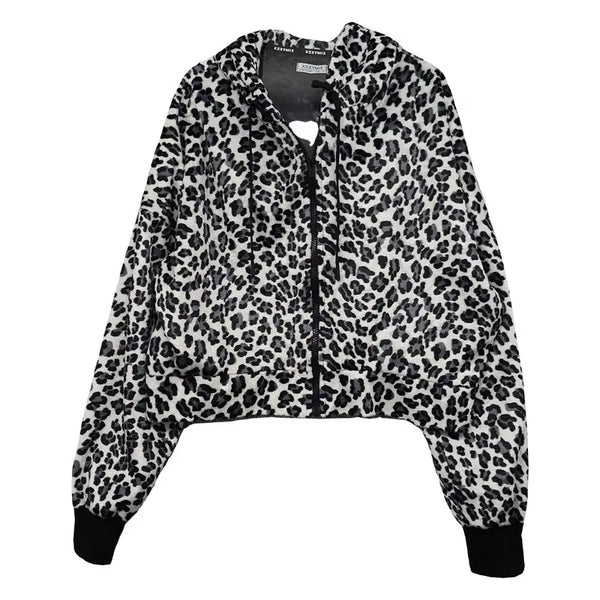 [BUNJANG] Xexymix Light Grey Leopard Pattern Polyester 100% Hooded Zip-Up Jacket M / 젝시믹스 라이트그레이 레오파드 호피 애니멀 패턴 폴리에스터 100% 후드집업 M