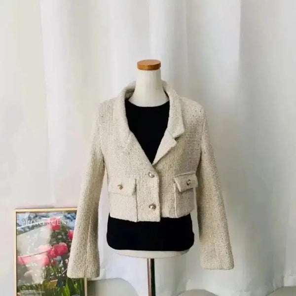 [BUNJANG] Pearl Button Short Length Tweed Jacket - Size S / 진주 단추 숏 기장 트위드 자켓 S