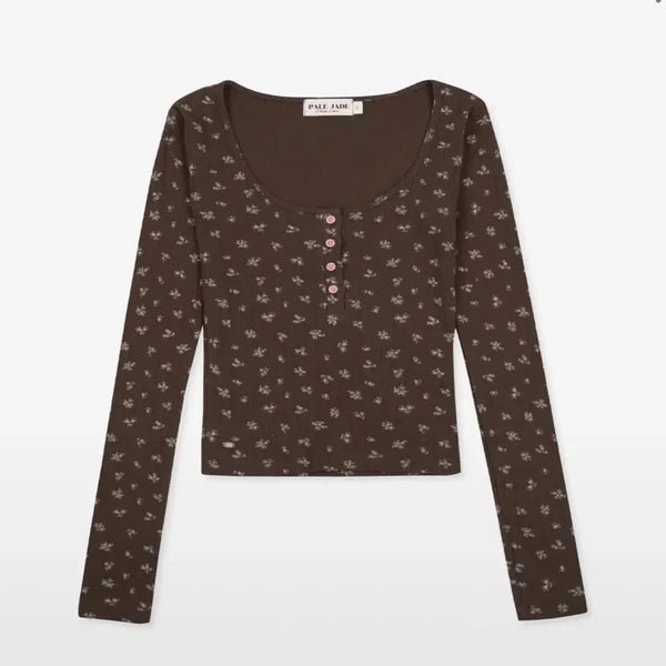 [BUNJANG] Pale Jale Flower Button T Brown / 페일제이드 Flower Button T brown