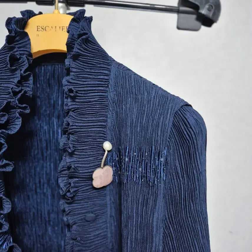 [BUNJANG] Pleated Long Jacket Navy / 플리츠 롱자켓