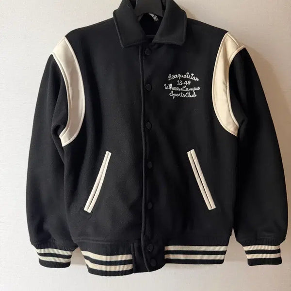 [BUNJANG] Baseball Jacket Black Ivory / 야구 점퍼 블랙 아이보리