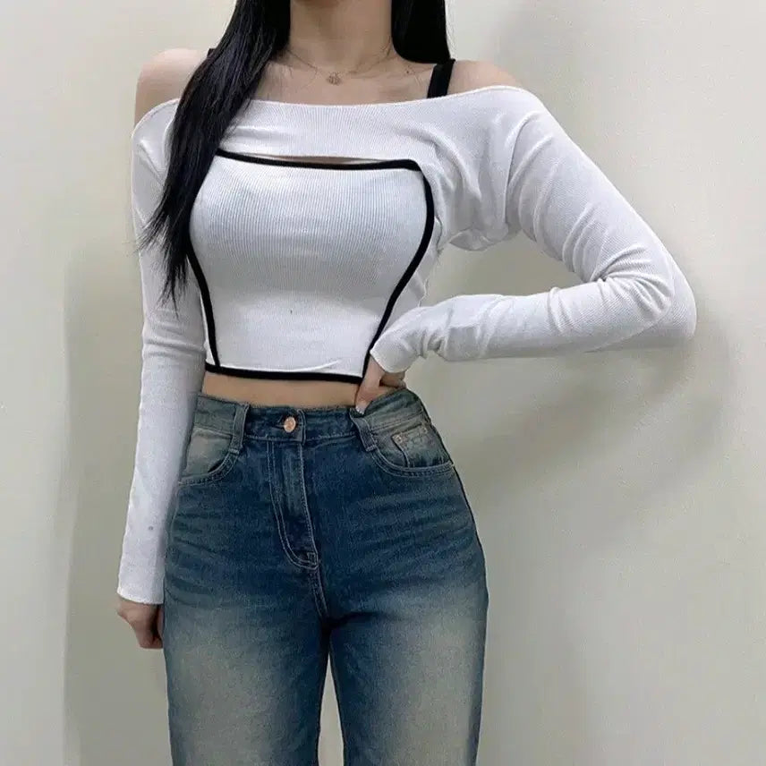 [BUNJANG] Crop Tank Top Bolero Set / 크롭나시 볼레로 세트