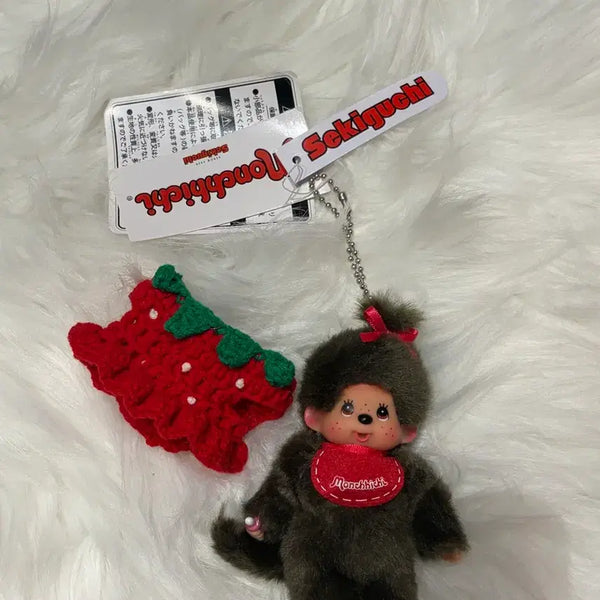 [BUNJANG] Mini Monchhichi Strawberry Outfit Keychain / 미니 몬치치 키링 새상품