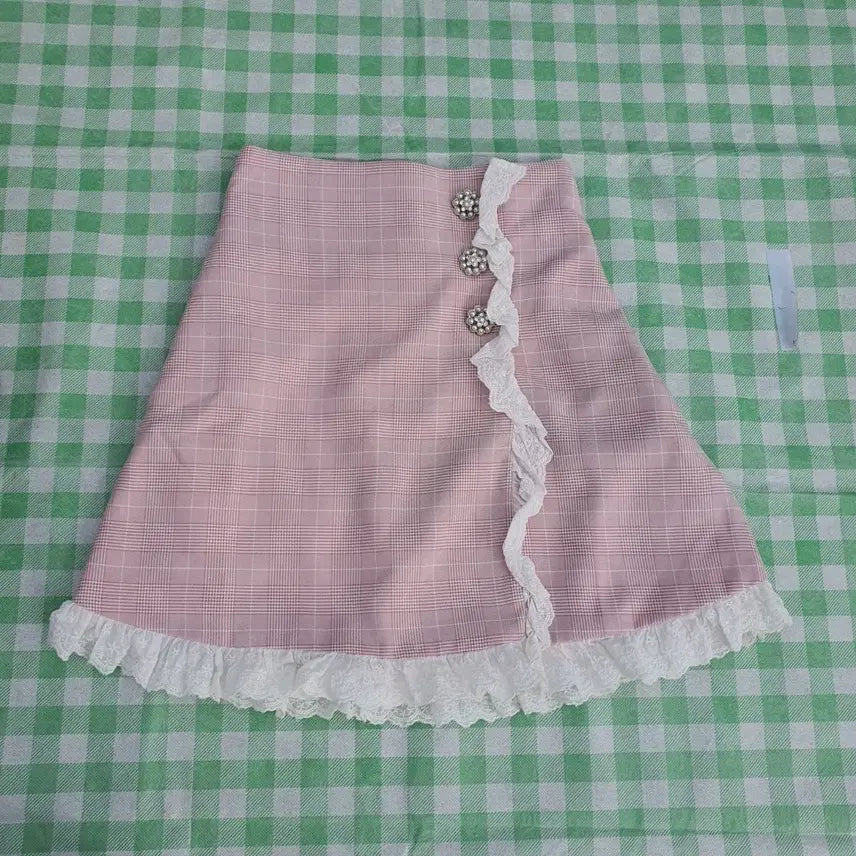 [BUNJANG] Dimarub Pink Check Pattern Mini Skirt / 디마럽 핑크 스커트