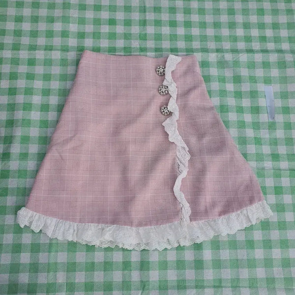 [BUNJANG] Dimarub Pink Check Pattern Mini Skirt / 디마럽 핑크 스커트