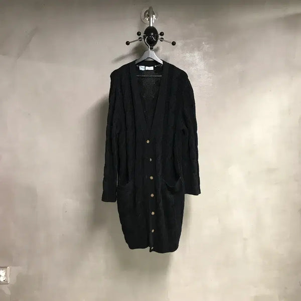 [BUNJANG] Valentino Cable Long Cardigan Black / 발렌티노 케이블 롱 가디건 블랙