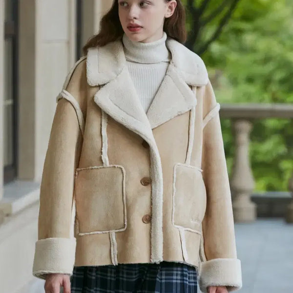 [BUNJANG] Rolleroala Reversible Mustang Beige / 로라로라 리버시블 무스탕 베이지