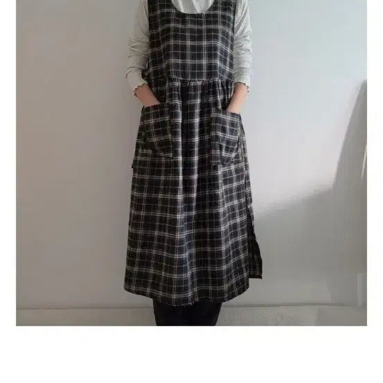 [BUNJANG] Ayang Store Checkered Apron Dress / 아아양상점 앞치마 체크 양트임 원피스 에이프런