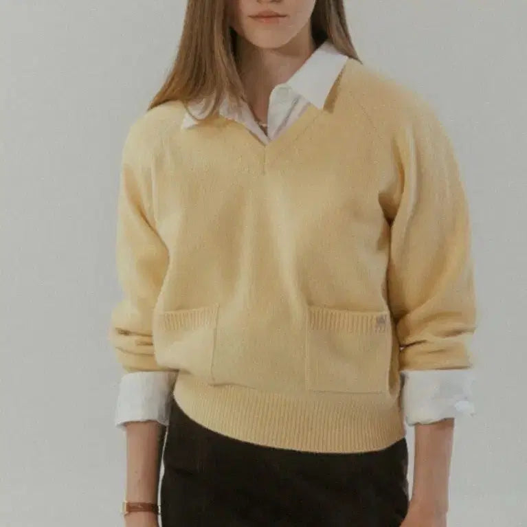 [BUNJANG] TUDMENT Wool V-Neck Knit Pullover Yellow / 튜드먼트 울 브이넥 니트 wool v-neck knit pullover yellow(무료배송)