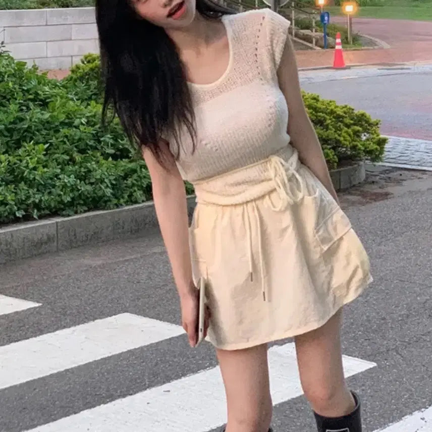 [BUNJANG] Strap Short Sleeve Knit Top / 스트랩 반팔 니트