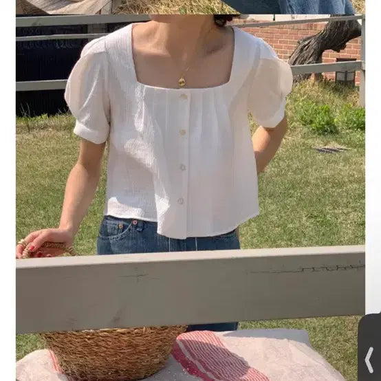 [BUNJANG] Aing Mauve Square Neck Blouse / 아잉 모브 스퀘어넥 블라우스