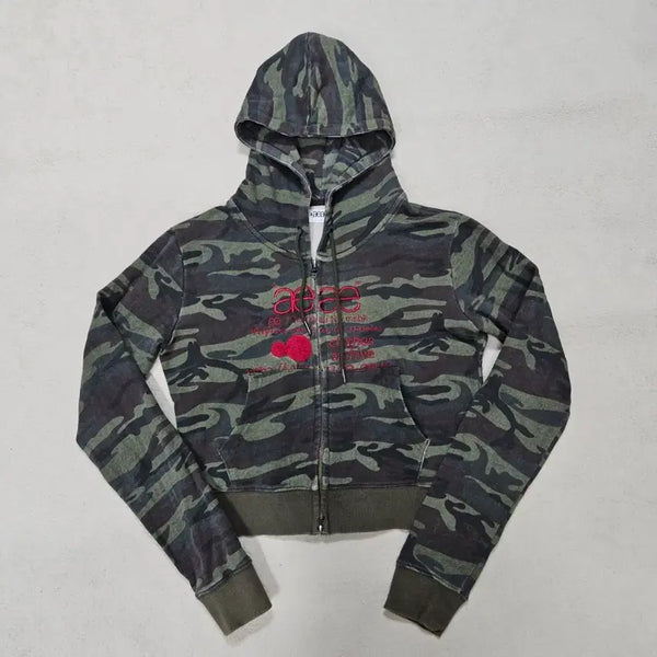 [BUNJANG] AEAE Camo Crop Hoodie Zip-Up / 에이이에이이 카모 크롭 후드집업 급처