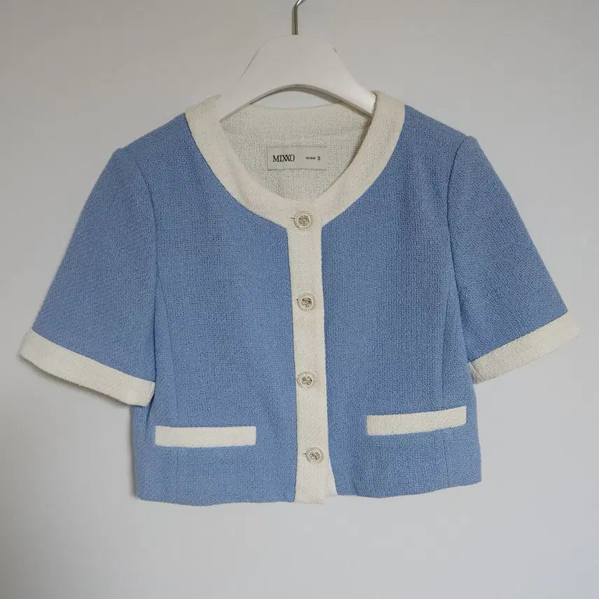 [BUNJANG] 686 Women's Tweed Button Jacket Blue White / 686 미쏘 블루 화이트 여성 트위드 단추 자켓