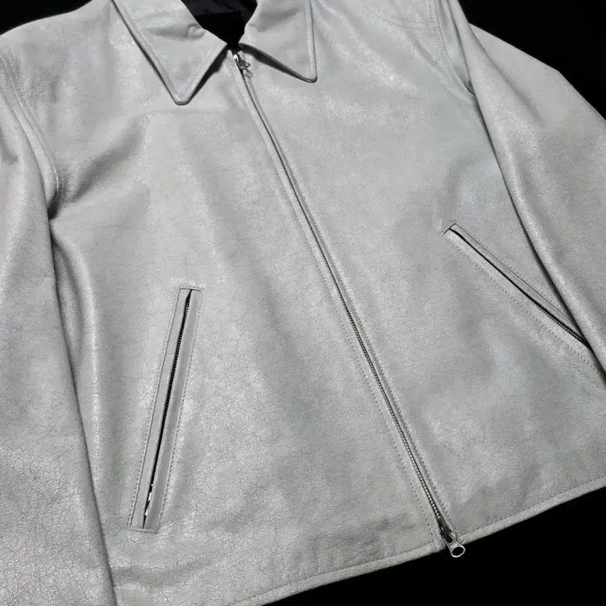 [BUNJANG] Daeho White Distressed Biker Jacket / [L] 데호 화이트 디스트레스드 바이커 자켓