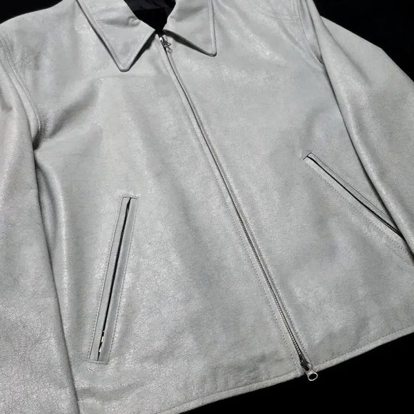 [BUNJANG] Daeho White Distressed Biker Jacket / [L] 데호 화이트 디스트레스드 바이커 자켓