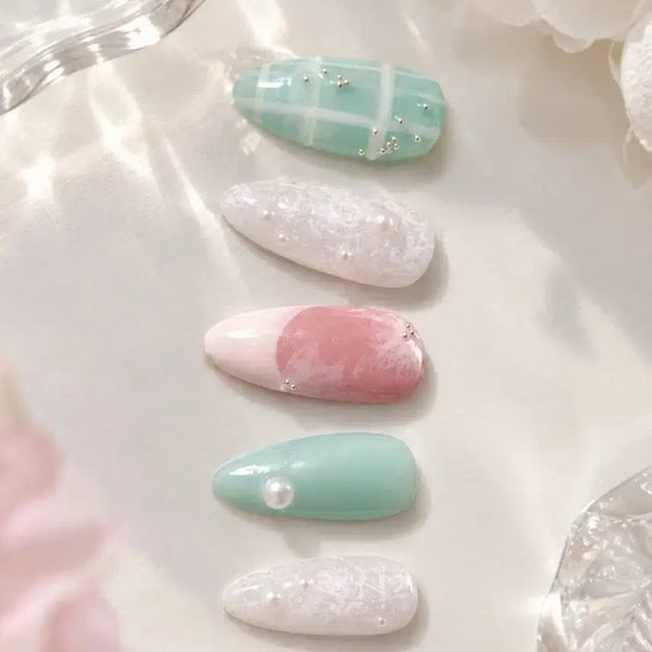 [BUNJANG] Handmade Mint Lace Nail Tips / 민트 레이스 에겐 수제 네일팁