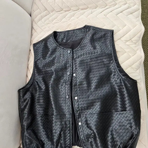 [BUNJANG] Black Leather Vest / 블랙 베스트.총장:50cm.보@가로스.55(66가능)