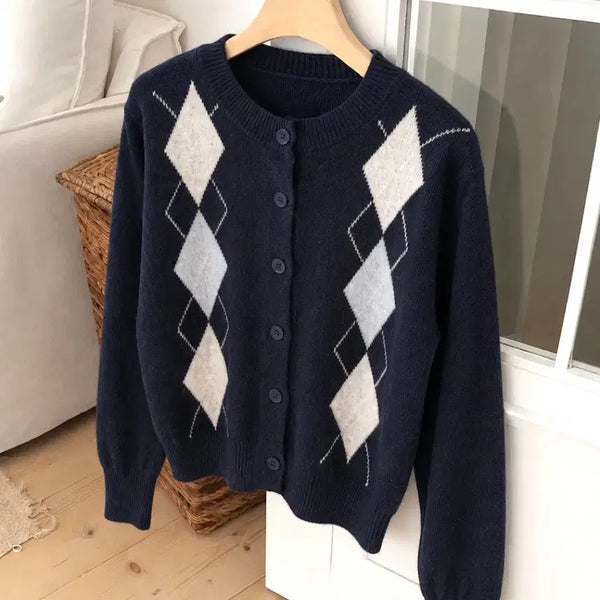 [BUNJANG] Argyle Knit Cardigan / (새상품) 아가일 니트 가디건