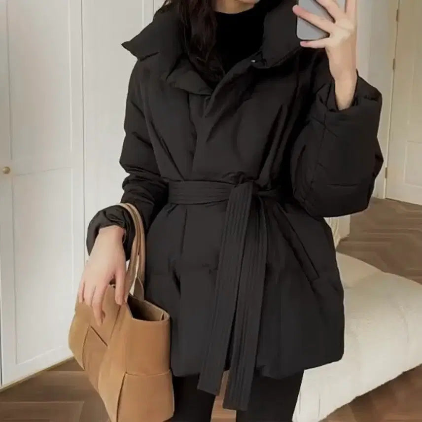 [BUNJANG] Quilted Belted Jacket Black / 퀼팅 벨트 자켓 블랙 여자패딩 여성패딩 패딩점퍼 패딩자켓 패딩코트 허리끈패딩