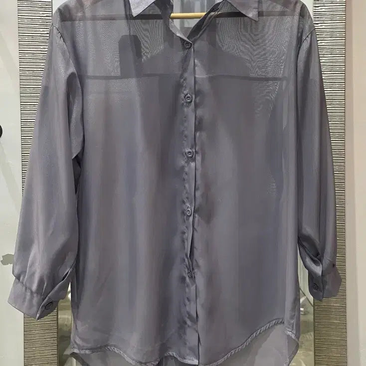 [BUNJANG] Sheer Long Shirt - Grey / 시스루 롱셔츠 그레이