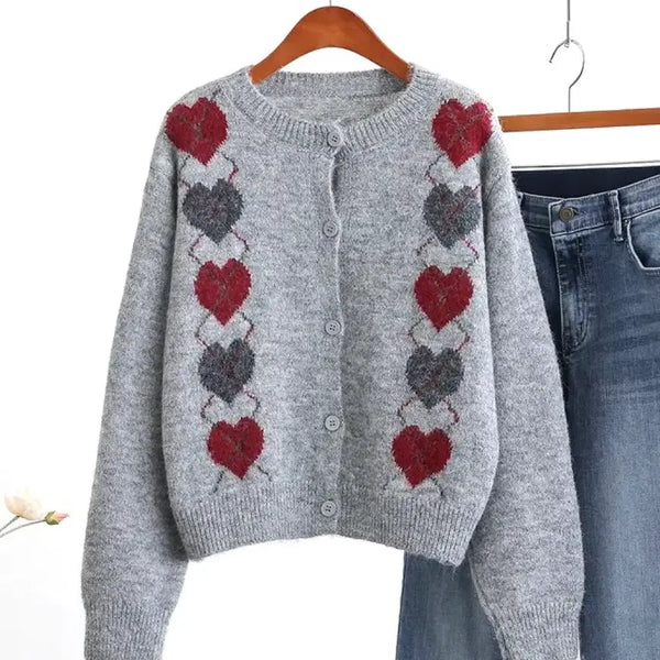 [BUNJANG] Heart Argyle Pattern Knit Cardigan / (새상품) 하트 아가일 패턴 니트 가디건