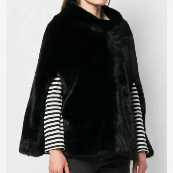 [BUNJANG] Black Fur Cape Jacket / 새거-블랙 퍼 케이프 자켓