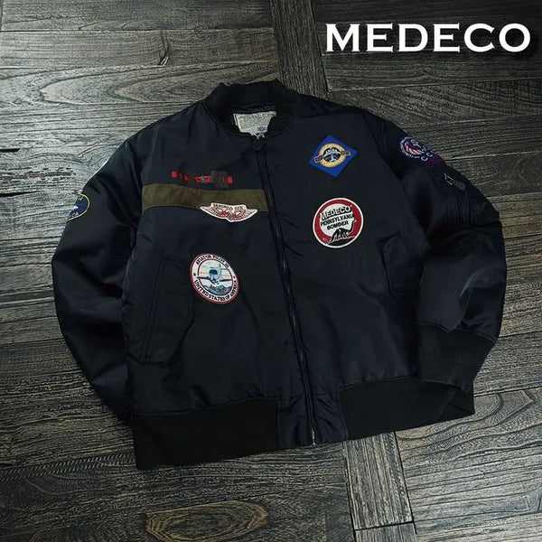 [BUNJANG] MEDECO Multi Wappen Patch MA-1 Flight Bomber Jacket Black / 메데코 멀티 와펜 패치 MA-1 항공 봄버 자켓 블랙 M23163