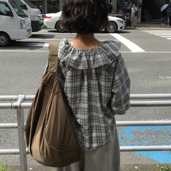 [BUNJANG] Check Frill Blouse / 체크 프릴 블라우스