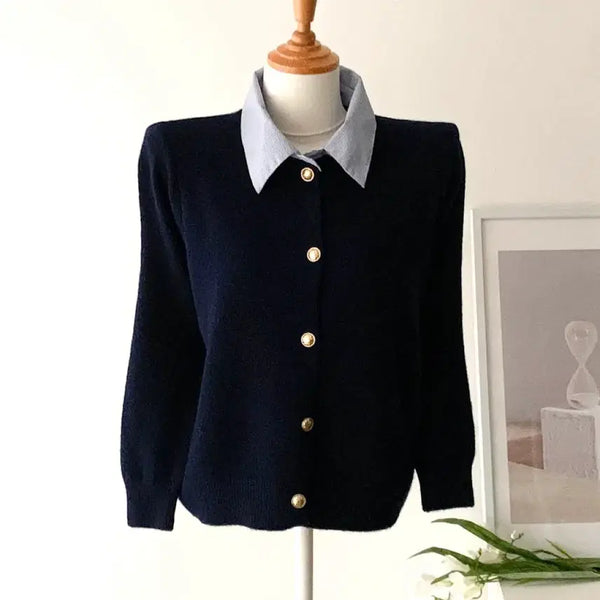 [BUNJANG] Integrated Collar Gold Button Knit Cardigan / (새상품) 일체형 카라 금장 니트 가디건