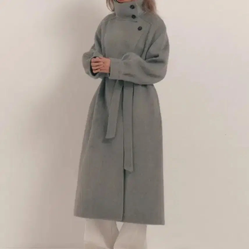 [BUNJANG] Flowoom Classic Highneck Half Coat - Gray / (새상품)플로움 클래식 캐시미어울 하이넥 하프 여성 코트 그레이