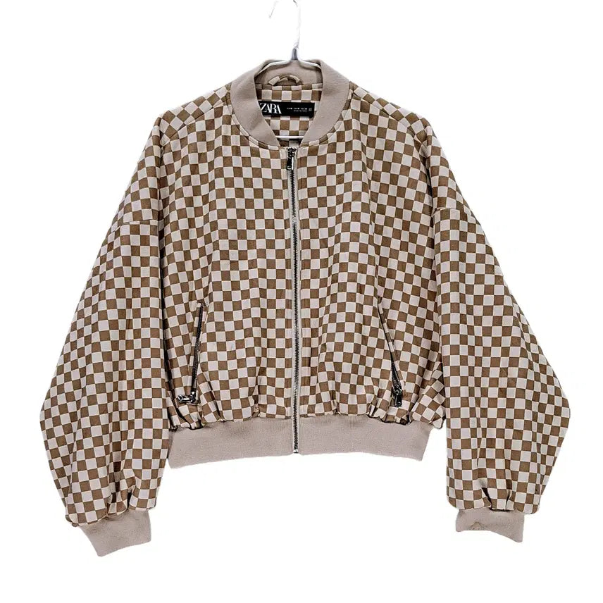 [BUNJANG] Zara Y2K Checkered Cropped Bomber Jacket / 자라 95 Y2K 블루종점퍼 체크 03528
