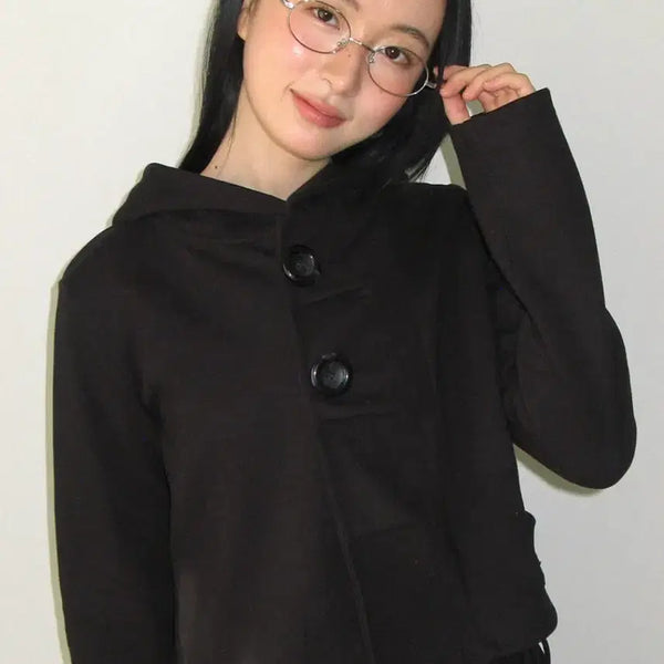 [BUNJANG] Ronron Button Hooded Zip-Up Cardigan / 론론 버튼 후드 집업 가디건