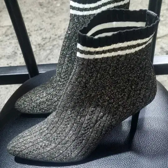[BUNJANG] Stuart Weitzman Metallic Knit Socks Ankle Boots / 235) 스튜어트 와이츠먼 메탈릭 니트 삭스 앵클부츠 새상품